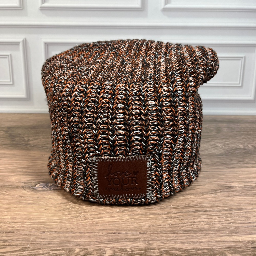 Love Your Melon Beanie Hat Orange Black White Marled Slouchy Knit Unisex OS